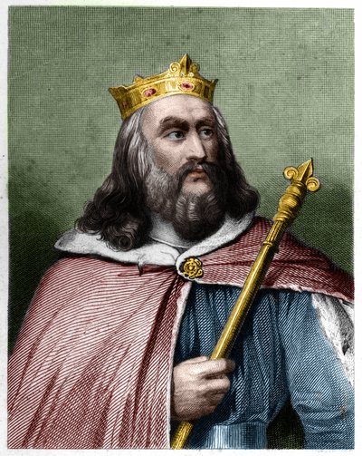 Portrett av Clotaire (Clothaire) II (584 - 628), konge av Neustria og konge av frankene - i "" Histoire des Francais"" av Lavallee, gravering, sd. av French School