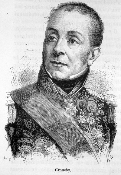 Portrett av Emmanuel, Marquis de Grouchy, marskalk av Frankrike (1766 - 1847) - i "" The History of France"" av Henri Martin av French School