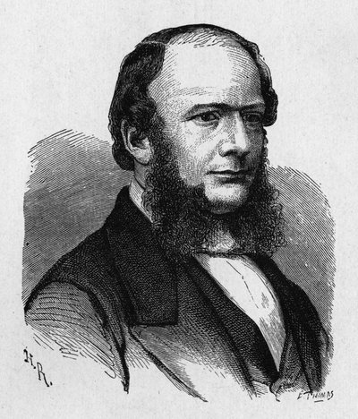 Portrett av Ernest Werner von Siemens (1816 - 1892), tysk ingeniør og industrimann, grunnlegger av selskapet som skapte den første store europeiske telegraflinjen... - i "" Album of Science; berømte vitenskapsmenn; Store funn""" 1896. av French School