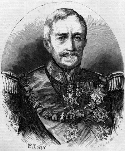 Portrett av Spirit Victor Elisabeth Boniface de Castellane (1788-1862), fransk marskalk. Gravering i "" Le Monde Illustré"" nr. 56 av 1. mai 1858. av French School