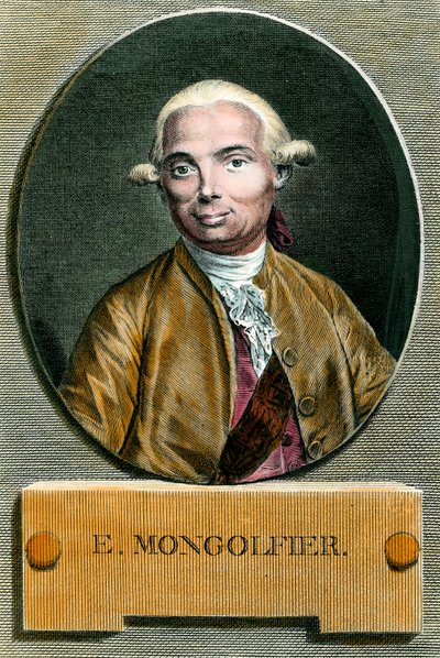 Portrett av Etienne de Montgolfier (1745 - 1799), oppfinneren av luftballongen. Gravering fra 1700-tallet. Privat samling. av French School