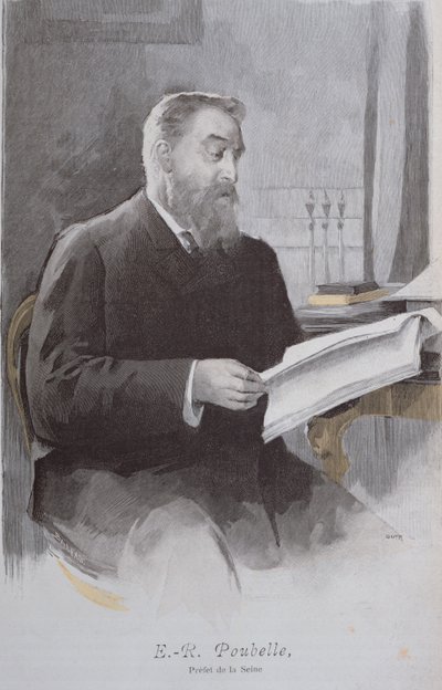 Portrett av Eugene Poubelle (1831-1907), fra La Revue Illustree. 15. juni 1893 (fargegravering) av French School