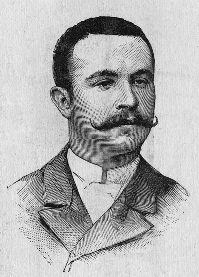 Portrett av Francois Lhoste (1859-1887), fransk luftfartsnaut - i "" Album de la Science; berømte lærde; Store funn""" 1896. av French School