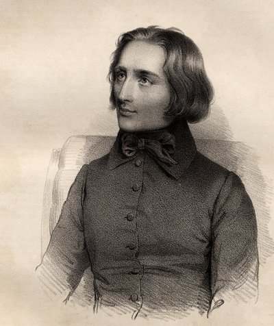 Portrett av Franz Liszt (1811-86) ungarsk pianovirtuos og komponist av French School