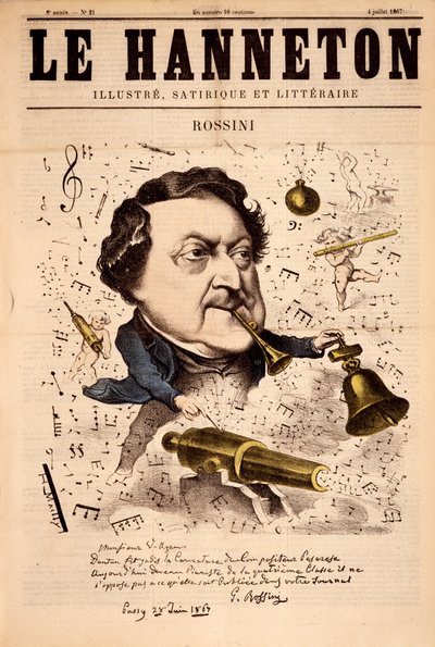 Portrett av Gioacchino Rossini (1792-1868) - i "" Le Hanneton "" av 04.07.1867 av French School