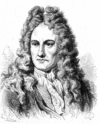 Portrett av Gottfried Wilhelm von Leibniz (1646 - 1716), tysk filosof og lærd - i "" Album of Science; berømte lærde; Store funn""" 1896. av French School