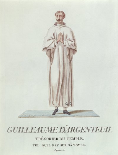 Portrett av Guillaume dArgenteuil, tempelkasserer, som avbildet på graven hans, 1786 (wc på papir) av French School