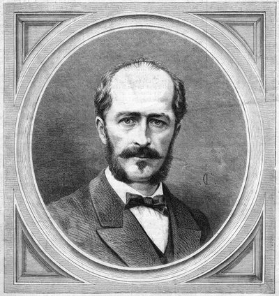 Portrett av Gustave Lambert (1824-1871), fransk hydrograf og oppdagelsesreisende, forfatter av et ekspedisjonsprosjekt på Nordpolen. Gravering i "" Le Monde Illustré"" nr. 771 av 20. januar av French School