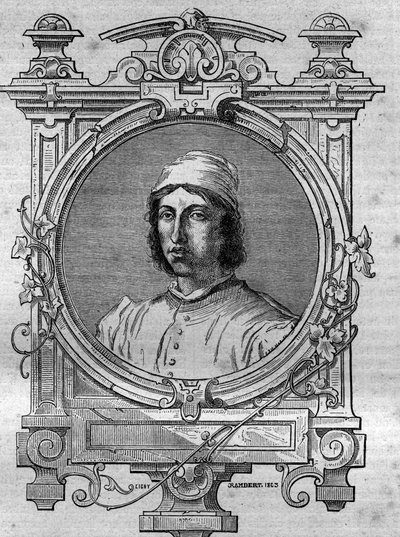 Portrett av Herimar, abbed av Saint Denis av Reims (død 1070). Gravering i "Historien om paver-konger-dronninger-og-keisere gjennom århundrene"" av Maurice Lachatre av French School