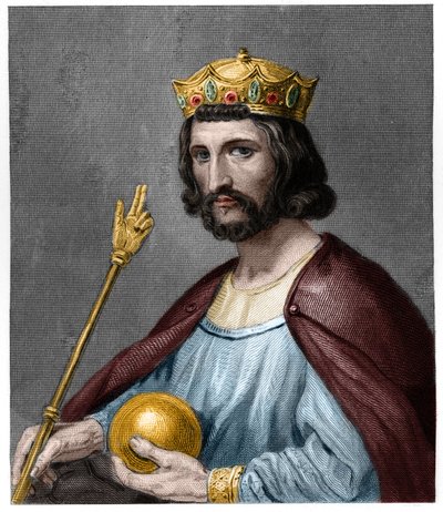 Portrett av Hugues I Capet (v. 941 - 996), hertug av Frankrike og deretter konge av Frankrike - i «Histoire des Francais»» av Lavallée, gravering, sd. av French School