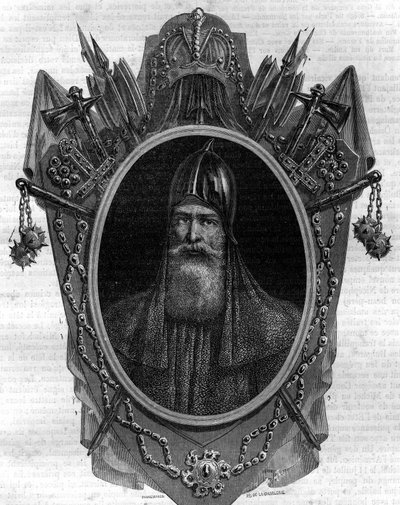 Portrett av Igor, hertug av russerne, varegue-prins, suveren av "Rus" av Kiev fra 912 til 945. Gravering i "Histoire des Papes-Rois-Queen and Empereurs a travers les centuries" av Maurice Lachatre av French School