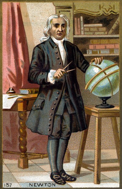 Portrett av Isaac Newton (1642-1727). Kromolitografi fra slutten av 1800-tallet. av French School