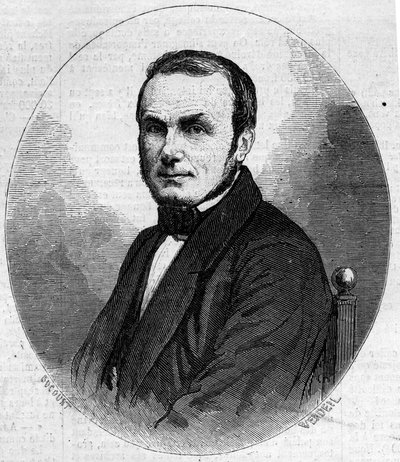 Portrett av Isidore Geoffroy Saint Hilaire Saint Hilaire (Saint-Hilaire) (1805-1861), fransk zoolog, sønn av Etienne Geoffroy Saint-Hilaire. Gravering i "" The Illustrated World"" nr. 241 av 23. november av French School