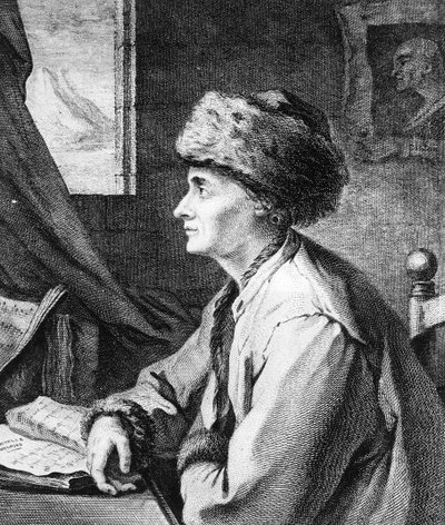 Portrett av Jean-Jacques Rousseau, ca. 1761 av French School