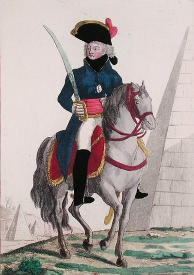 Portrett av Jean Baptiste Kleber (1753-1800) ved pyramidene, sent på 1700-tallet (farget gravering) av French School