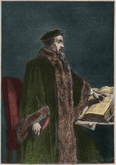 Portrait of Jean Calvin (Jean Cauvin) (1509-1564), French religious reformer and writer - John Calvin - engraving from “” L