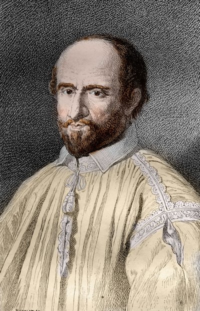Portrett av Jean Duvergier de Hauranne (1581-1643), Abbe av Saint-Cyran, fransk religiøs og teolog Jansenist (Jean du Vergier de Hauranne, Abbe av Saint Cyran (1581-1643) fransk munk som introduserte jansenismen i Frankrike) Gravering fra " Les mysterier av French School