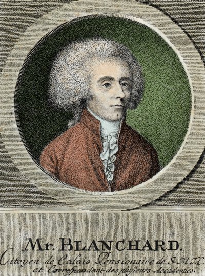 Portrett av Jean Pierre (Jean-Pierre) Blanchard (1753-1809), fransk flyfart. av French School