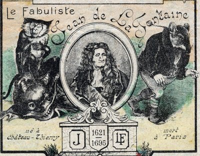 Portrett av Jean de La Fontaine (1621-95). Avbildning av Epinal fra slutten av 1800-tallet. av French School
