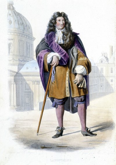Portrett av Jean de La Fontaine, fransk forfatter (1621-1695) - i Ed. Mennechet, "" Le Plutarque francais"" av French School