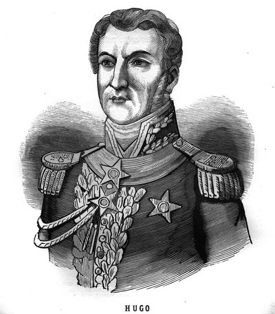 Portrett av Joseph Leopolde Sigisbert Hugo (1773-1828), General of the First Empire, far til Victor Hugo. Gravering i «Les Illustrations De L