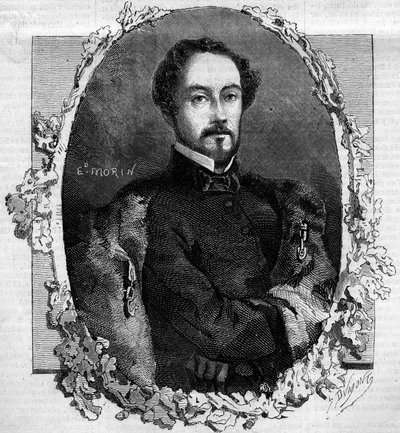 Portrett av Juan Prim y Prats, greve av Reuss (1814-1870), spansk general og politiker. Gravering i "" Le Monde Illustré"" nr. 151 av 3. mai 1860. av French School