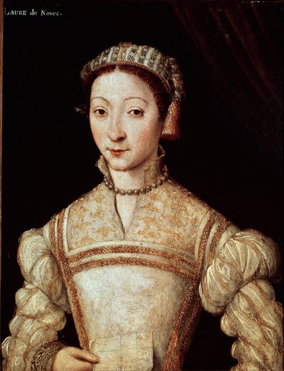Portrett av Laure (Laura) av Noves (1308-1348), kvinne aimee de Petrarque (Francesco Petrarca) Maleri av den franske skolen på 1500-tallet Sun. 21 x 28 cm Chantilly, musee Conde - Portrett av Laura de Noves (1308-1348), Francesco Petrarcas elskede kvinne av French School
