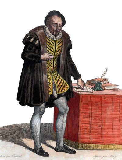 Portrett av Lord Michel Eyquem de Montaigne (1533-1592), fransk forfatter. av French School