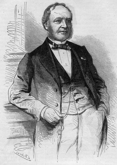 Portrett av Louis Christophe Francois Hachette (1800-1864), fransk redaktør. Gravering i "" Le Monde Illustré"" nr. 383 av 13. august 1864. av French School