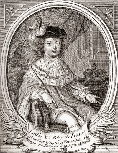 Portrett av Ludvig XV som barn, 1710 1774. Bourbon-monark som regjerte som konge av Frankrike og Navarra. Fra Les Heures Libres utgitt 1908. av French School