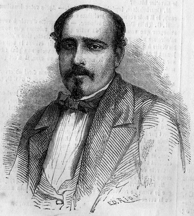 Portrait of Luiz Augusto Rebello da Silva (1822-1871), Portuguese writer. Engraving in “” Le Monde Illustré”” n°227 of 17 August 1861. av French School