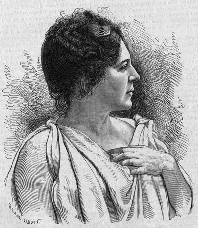 Portrett av Madame Agar (Marie Leonide Charvin, dit) (1836-1891), fransk komiker. Gravering i «La gazette du dimanche»» av 21. november 1895. av French School
