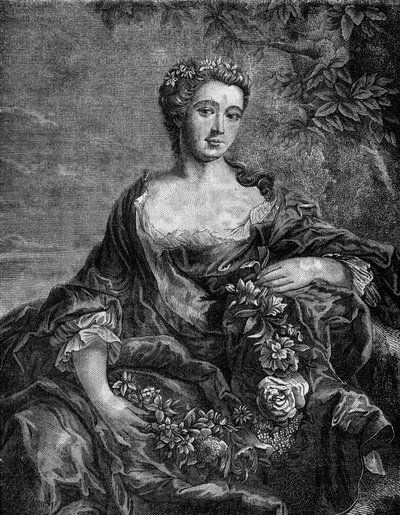 Portrett av Madame de Chateauroux, Marie-Anne de Mailly-Nesle (1717-1744), favoritt til kong Louis XV. Inngravering i "Prostitusjonens og utskeielsens historie blant alle verdens folkeslag fra antikken til i dag" av Dr. Th. -F. Debray. 1879. av French School