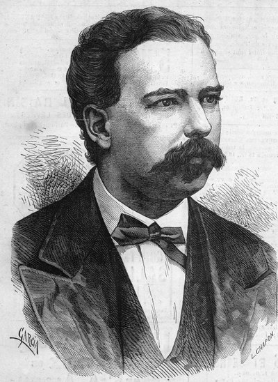 Portrett av Manuel Pardo (1834-1878), president i Peru fra 1872 til 1876. Gravering i “” Le Monde Illustré”” n°1132 av 7. desember 1878. av French School