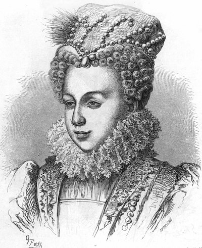 Portrett av Margaret av Valois kjent som dronningen Margot (1553-1615) Hustru til Henrik IV. I "" Histoire Populaire de la France"", sd. ver1885. Gravering. av French School