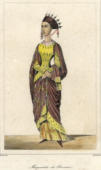 Portrett av Marguerite de Provence (1221 - 1295), dronning av Frankrike, kone til Louis IX. Gravering 1800-tallet. av French School