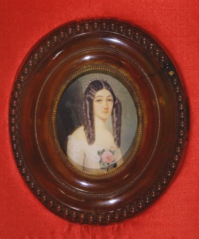 Portrett av Marie Duplessis (1824-1847) også kjent som La Dame aux Camelias, 1847 (wc på papir) av French School