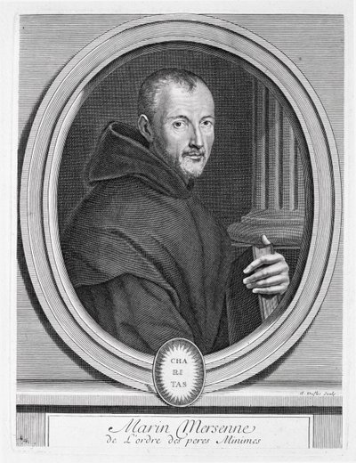 Portrett av Marin Mersenne (1588-1648) gravert av Duflos av French School