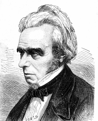 Portrett av Michel Faraday (1791 - 1867), britisk fysiker og kjemiker - i "" Album of Science; berømte vitenskapsmenn; Store funn""" 1896. av French School