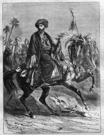 Portrett av Mourad Bey (1750-1801), egyptisk Mamluk-høvding - Gravering fra 1865 i "Histoire du Consulate et de l