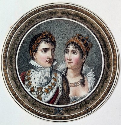 Portrett av Napoleon I (1769-1821) og Josephine de Beauharnais (1763-1814) Maleri på lokk av godteri. 1800-tallet av French School
