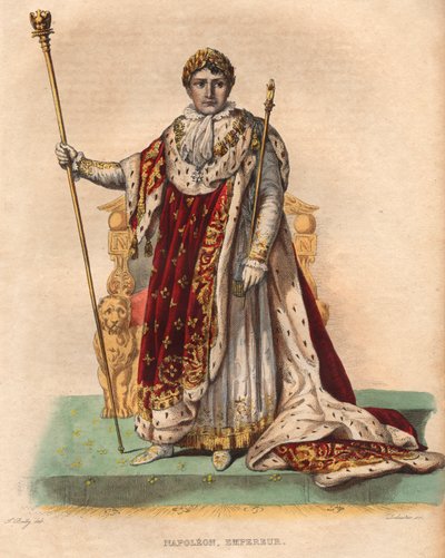 Portrett av Napoleon I (Napoleon Bonaparte) (1769-1821), keiseren av franskmennene, i keiserlige klær. av French School