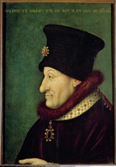Portrett av Filip II the Hardi (1342-1404) hertug av Burgund i 1363 Maleri av den franske skolen. Det 16. århundre. Søn 0,42x0,29 m av French School