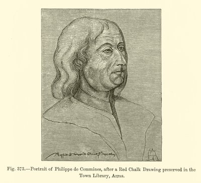 Portrett av Philippe de Commines, etter en rød kritttegning bevart i bybiblioteket, Arras (gravering) av French School