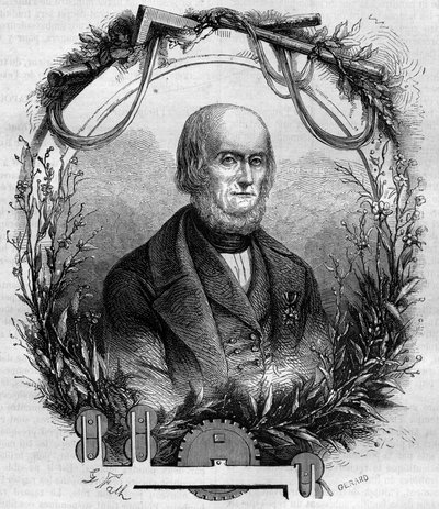 Portrett av Philippe de Girard (1775-1845), fransk oppfinner og industrimann, skaperen av linspinnemaskinen. Gravering fra 1866-1867. av French School