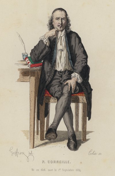 Portrett av Pierre Corneille, fransk dramatiker (farget gravering) av French School