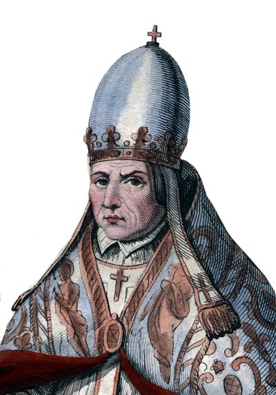 Portrett av pave Sylvester II (eller Silvester II) (ca. 938-1003). av French School