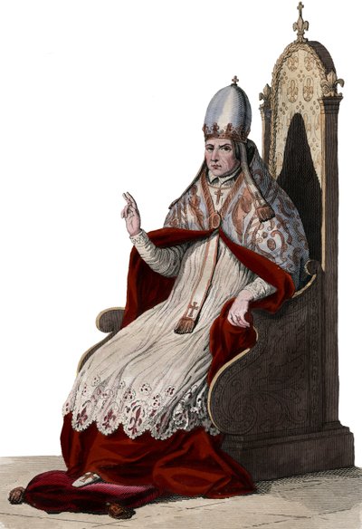 Portrett av pave Sylvester II (eller Silvester II) (ca. 938-1003). av French School