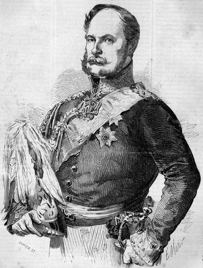 Portrett av prins Frederic Guillaume Louis (1797-1888), fremtidig William I, konge av Preussen og keiser av Tyskland. Gravering i "" Le Monde Illustré"" nr. 30 av 7. november 1857. av French School