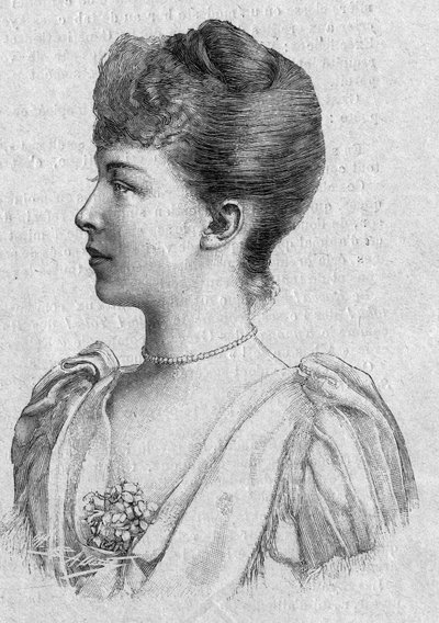 Portrett av prinsesse Marguerite av Orleans (1869-1940). Gravering i «The Sunday Gazette» av 5. mars av French School